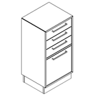 2216 + high plinth - Bookcase W408xD350xH750 w/3 drw in A1+fillingdrawer in A2