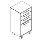 2216 + castors - Bookcase W408xD350xH750 w/3 drw in A1+fillingdrawer in A2
