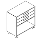2243 + castors - Cupboard W800xD400xH750 w/3 drawers in A1