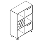 2327 + castors - Bookcase W800xD350xH1102 w/3 drw. in A2, door B1, fil.drw. in B3