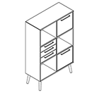 2327 + legs - Bookcase W800xD350xH1102 w/3 drw. in A2, door B1, fil.drw. in B3