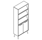 2515 + high plinth - Bookcase W800xD350xH1806 w/doors in A4+B4, 3 magazine shelfs, w/dividers behind doors