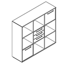 2334 incl. plinth - Bookcase W1192xD350xH1102 w/f. draw.A3, 3-draw B2, door C1