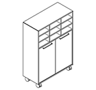 2328 + castors - Bookcase W800xD350xH1102 w/ pigeonhole in A1, doors A2, w/dividers behind doors