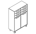 2329 + castors - Bookcase W800xD350xH1102 w/3 drw. in A1+B1, doors in A2+B2