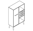 2319 + legs - Bookcase W800xD350xH1102 w/door, left in A1+3 drw. in B2