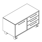 2117 + castors - Cupboard W800xD400xH368 w/3 drawers in A1+B1 w/3 drw. in B1