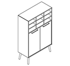 2328 + legs - Bookcase W800xD350xH1102 w/ pigeonhole in A1, doors A2, w/dividers behind doors
