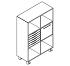 2332 + castors - Bookcase W800xD350xH1102 w/6 drawers in A2+door, right in B2