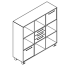 2334 + castors - Bookcase W1192xD350xH1102 w/f. draw.A3, 3-draw B2, door C1