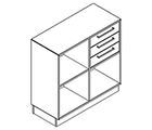 2227 + high plinth - Bookcase W800xD350xH750 w/3 drawers in B1