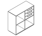 2227 incl. plinth - Bookcase W800xD350xH750 w/3 drawers in B1