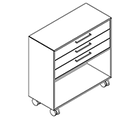 2228 + castors - Bookcase W800xD350xH750 w/3 drawers in A1