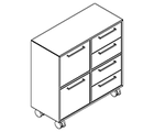 2233 + castors - Bookcase W800xD350xH750 w/doors in A1+A2, 2 drw. in  B1+B2