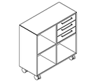 2227 + castors - Bookcase W800xD350xH750 w/3 drawers in B1