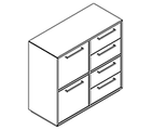 2233 incl. plinth - Bookcase W800xD350xH750 w/doors in A1+A2, 2 drw. in  B1+B2