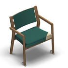 4583 - Zeta max dining chair shaped wood, back with ribs and cushion, with wheels, with removable seat cover, oak